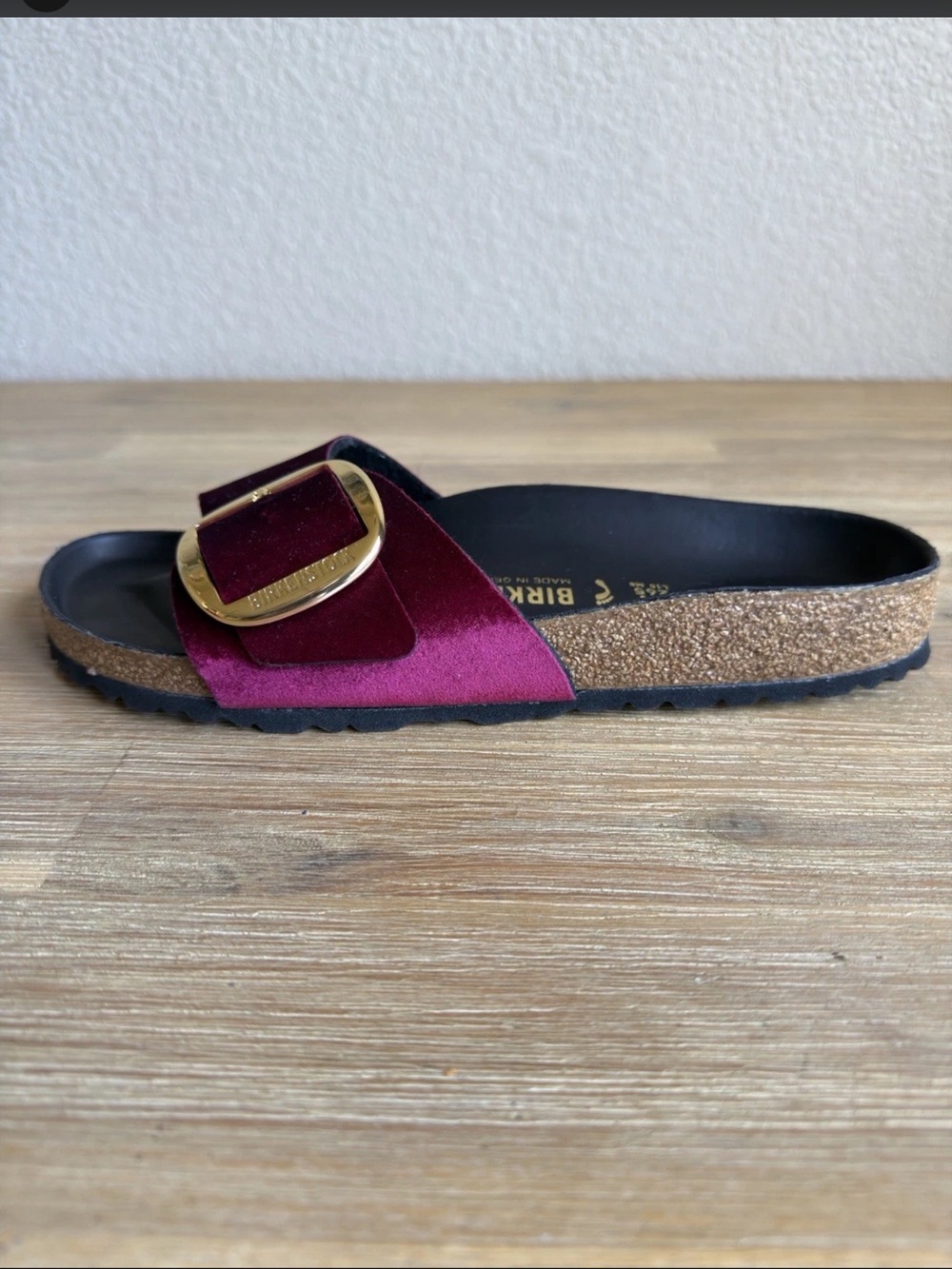 Birkenstock Madrid Big Buckle Sandals Leather Maroon Velvet Womens EU 41 US 10 - Picture 2 of 12